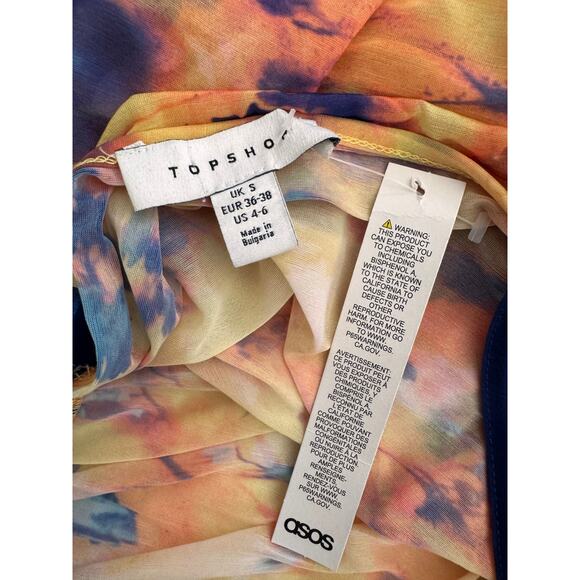 NEW TOPSHOP NORDSTROM Multicolor Printed Long Sleeve Ruched Top Size 4-6 - Picture 8 of 9